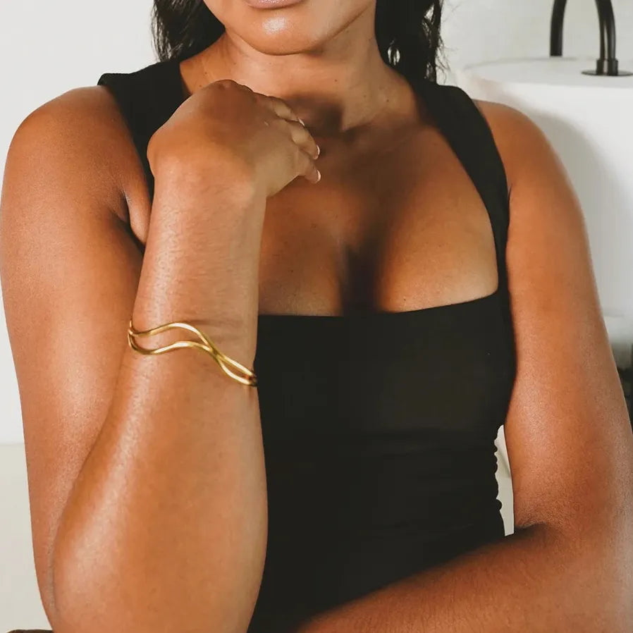 18k Gold Plated Stainless Steel Adjustable Geometric Cuff Bracelet Bangle