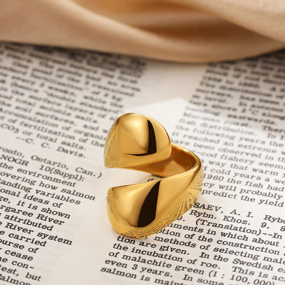 Adjustable Waterproof Dome Chunky Stainless Steel Knot Ring Wide Finger Jewelry