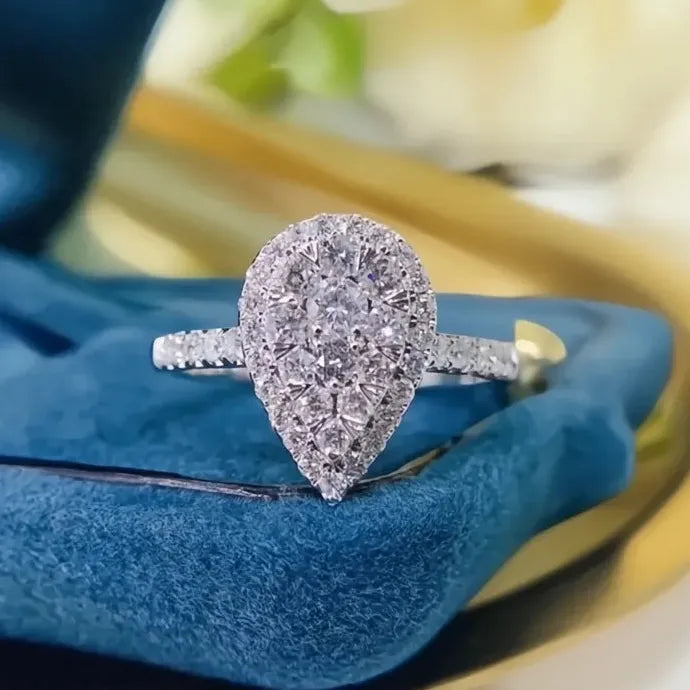 Pear Shaped Silver Color Cubic Zirconia Wedding Ring for Women Brass Jewelry