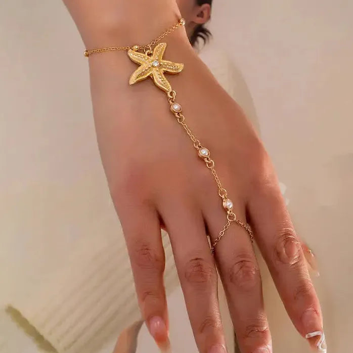 Bohemian Starfish Pearl Bracelet for Women Gold Ocean Style Jewelry Gift