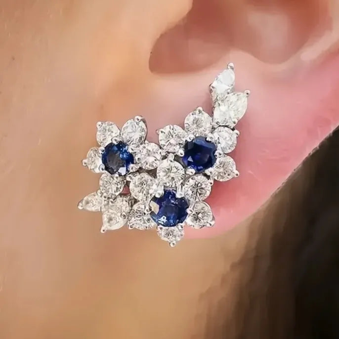 Geometric Copper Alloy Stud Earrings with Cubic Zirconia for Women