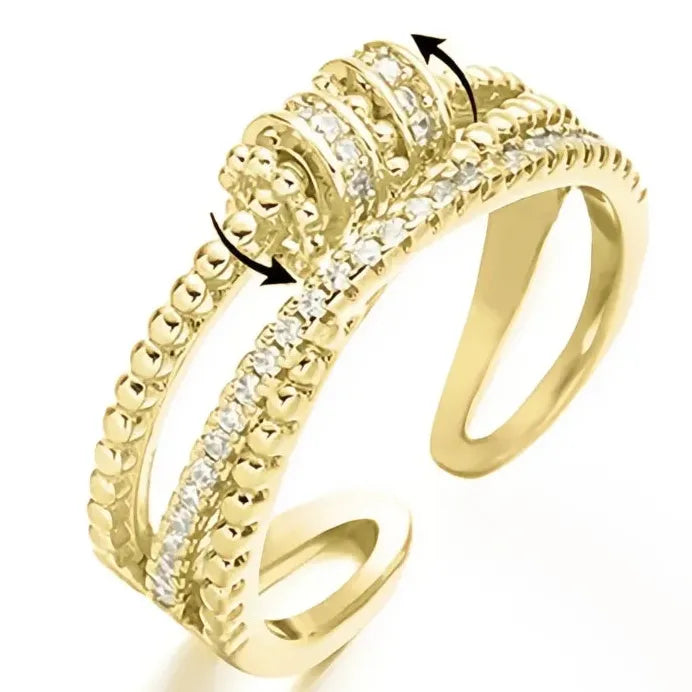 Adjustable Women’s Brass Cocktail Ring with Geometric CZ Sparkle Design