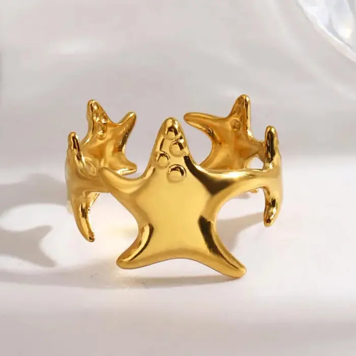 Personalized Stainless Steel Starfish Open Ring Unisex Beach Jewelry Gift