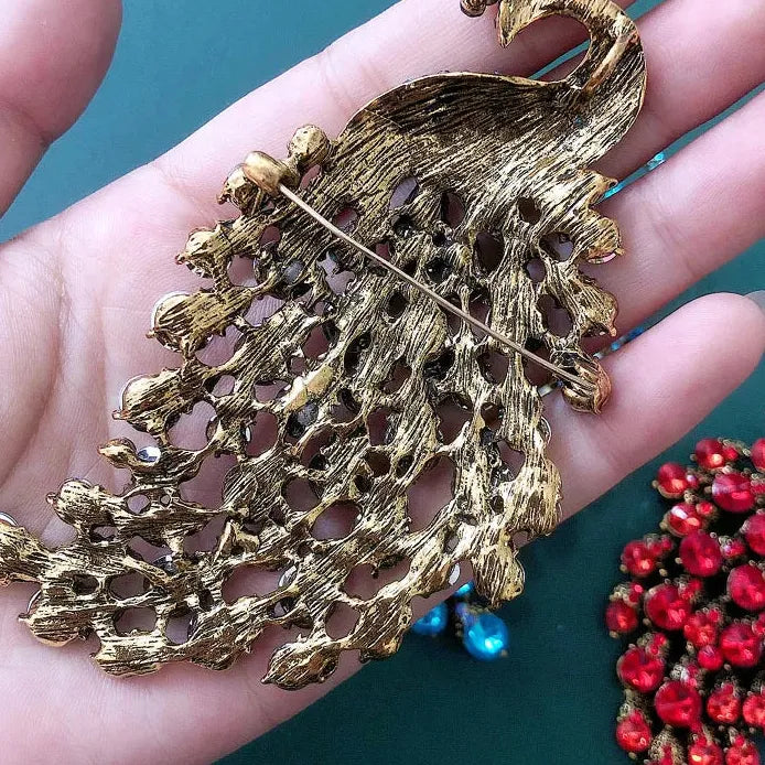 Retro Crystal Phoenix Peacock Brooch Pin for Women’s Coat Accessory