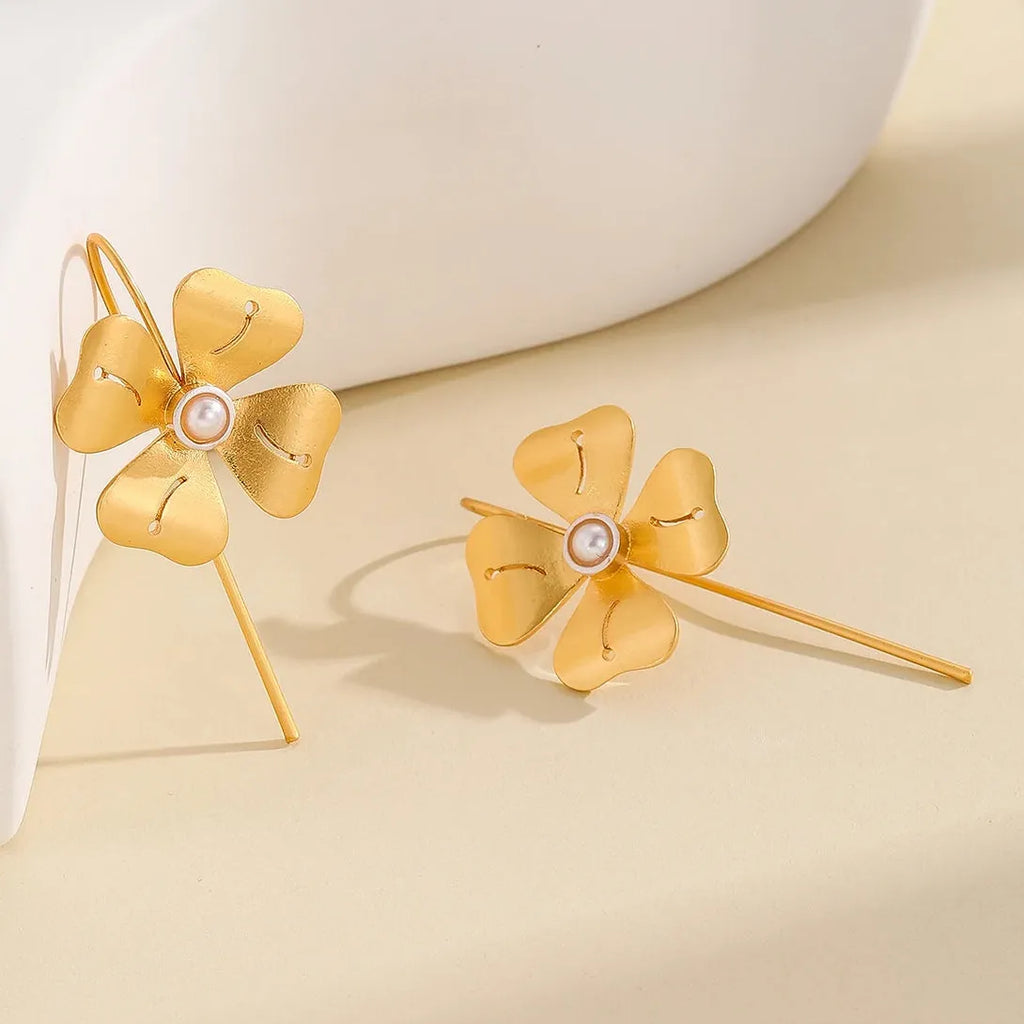 Gold and Silver Petal Drop Earrings for Women Zinc Alloy Bohemian Jewelry