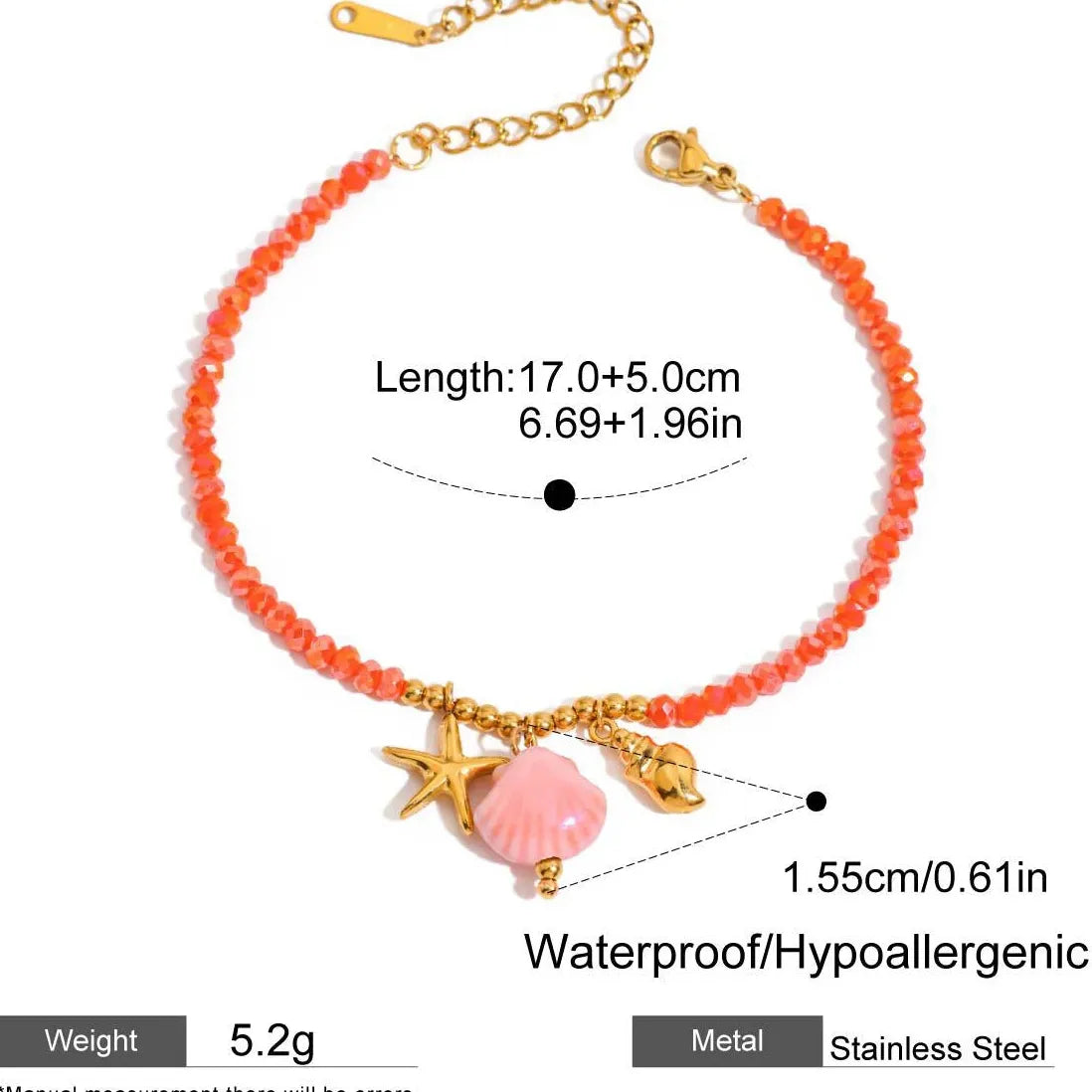 Stainless Steel Summer Beach Conch Shell Starfish Charm Bracelet Women