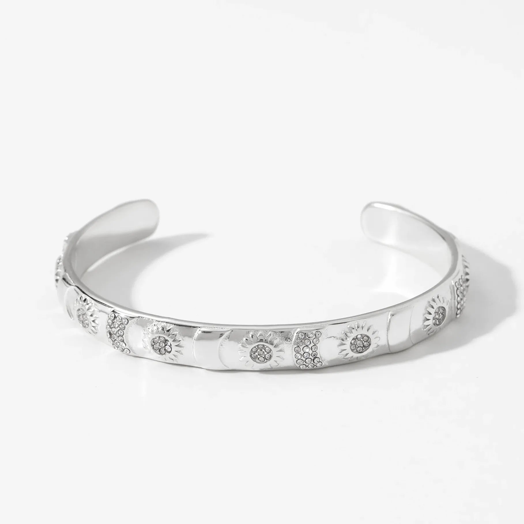 18K Gold Plated Stainless Steel Sun Moon Star Bangle Bracelet Waterproof Charm Jewelry