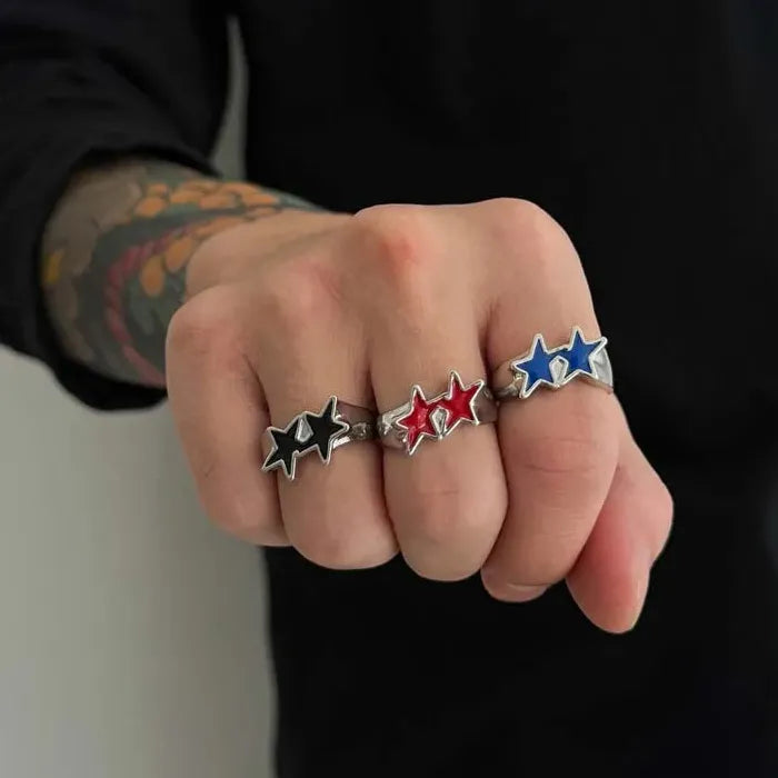 Adjustable Vintage Black Drip Pentagram Star Ring for Men Women Fashion Jewelry