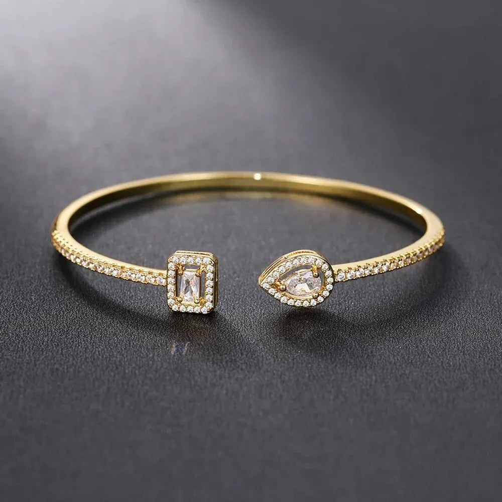 Women's Luxury Green White Blue Cubic Zirconia Copper Alloy Cuff Bracelet