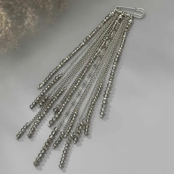 Geometric Black Crystal Long Tassel Zinc Alloy Brooch for Women