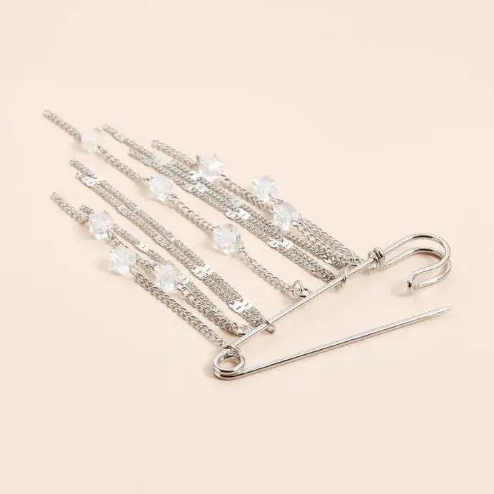 Geometric Square Crystal Tassel Brooch Zinc Alloy Pin for Women Men