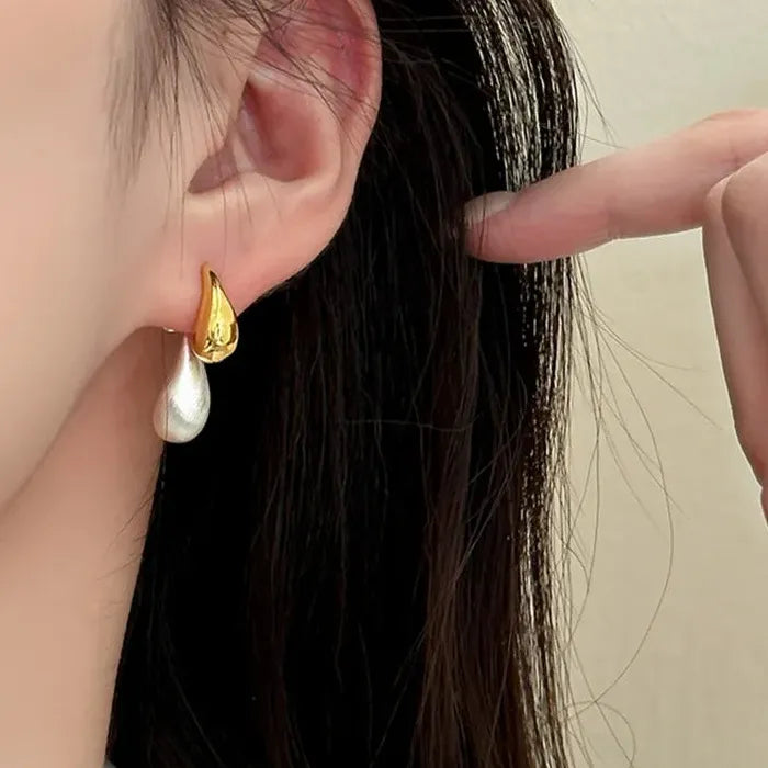 Geometric Zinc Alloy Water Drop Two-Color Detachable Earrings for Women