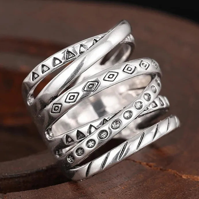 Cool Girl Multi Layer Cross Ring Zinc Alloy Hip Hop Rock Retro Jewelry