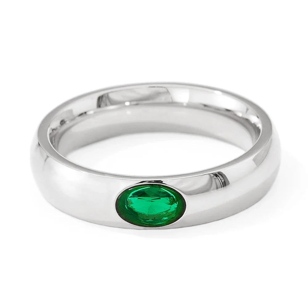 18K Gold Plated Stainless Steel Oval Zircon Crystal Wedding Ring for Women