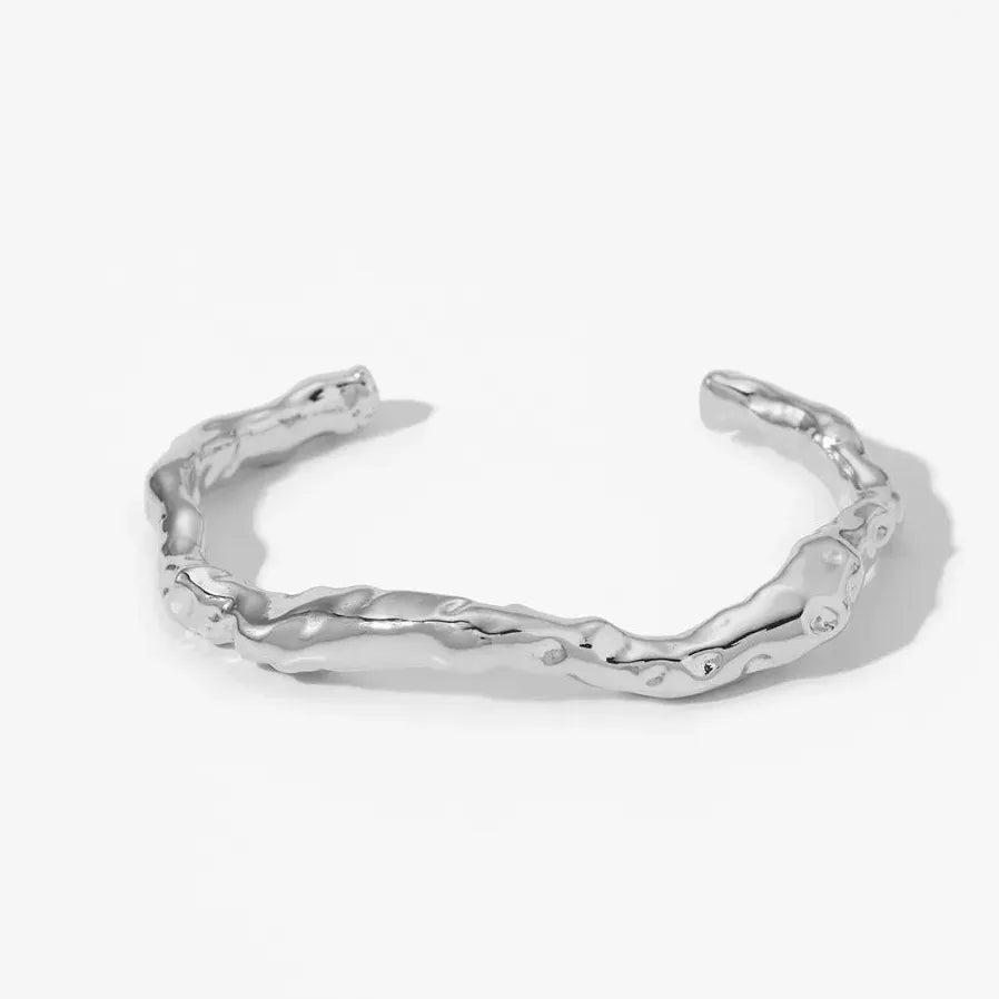 18K Gold Plated Stainless Steel Geometric Ripple Twist Open Cuff Bracelet Women