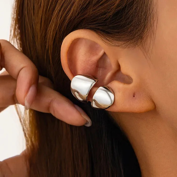 Vintage Zinc Alloy Double-Layer Clip Earrings Women Glossy C Shape Ear Cuff Y2K