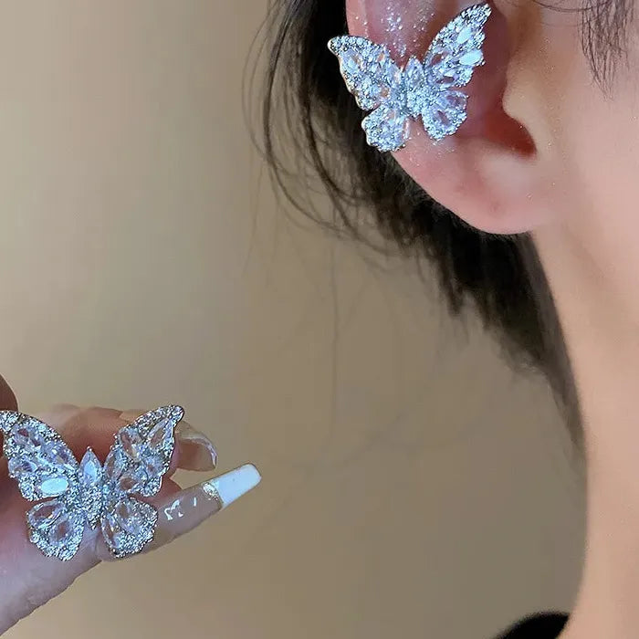 Crystal Butterfly Zinc Alloy Clip-On Ear Cuff Earrings for Women Y2K 2026
