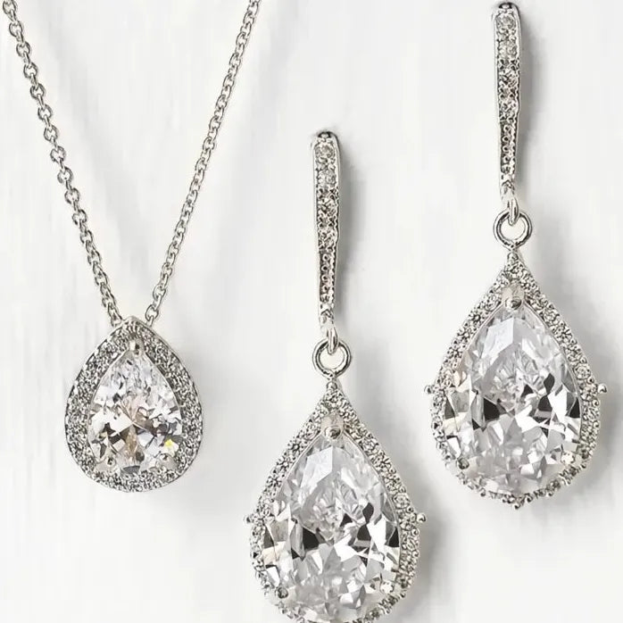 Silver Geometric Drop Earrings for Women with Sparkling Cubic Zirconia