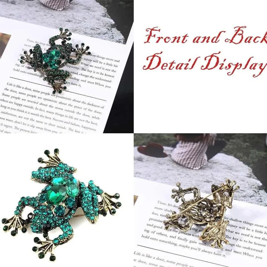 Large Green Crystal Frog Brooch Enamel Pin Wedding Accessory for Women