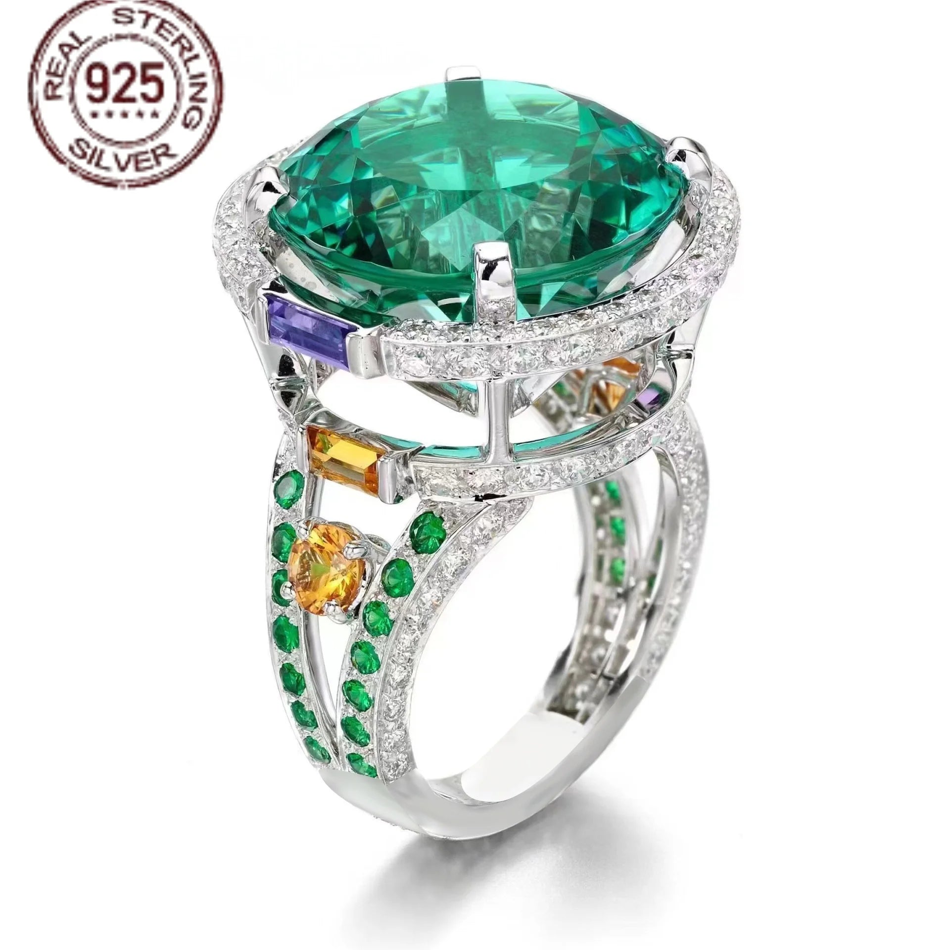 2026 Round Cut Lab Emerald Ring 925 Sterling Silver – Vintage Hollow White Gold Plated