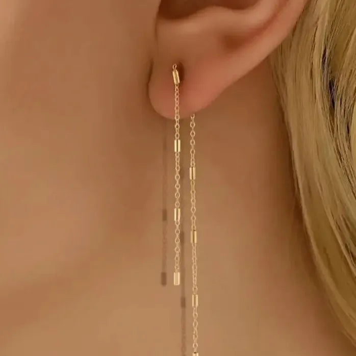 Stainless Steel Geometric O-Chain Tassel Drop Earrings for Women Jewelry