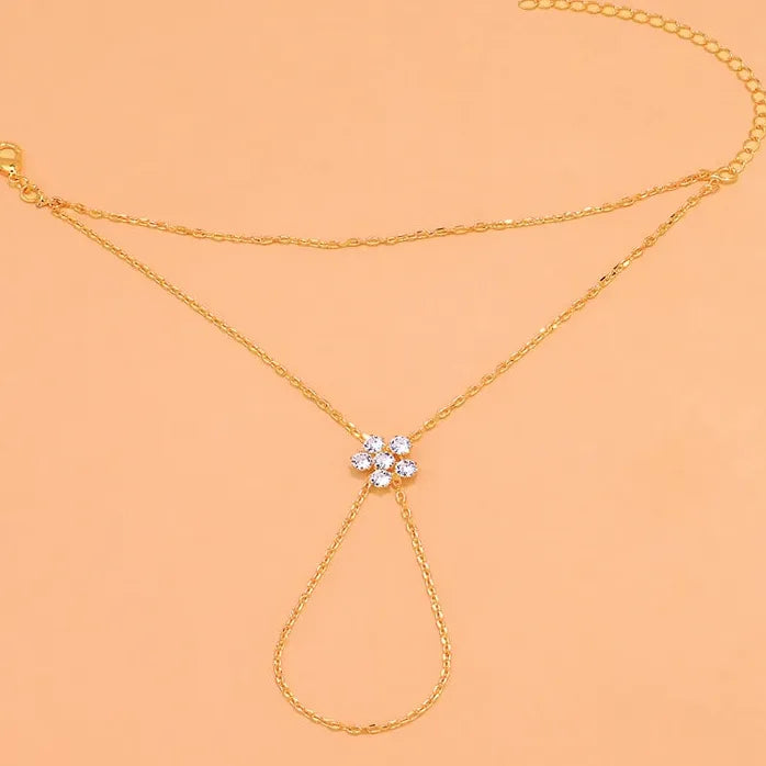 Minimalist Flower Zircon Bracelet for Women Gold Metal Double-Layer Chain Jewelry Charm