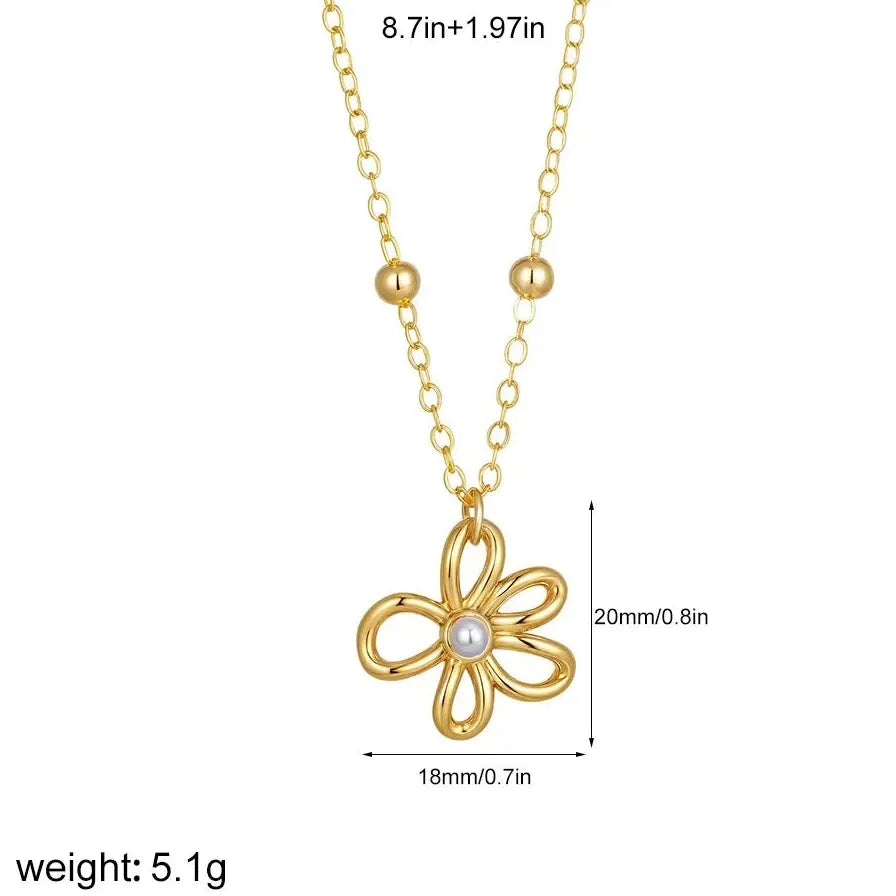 Delicate Hollow Flower Pearl Necklace for Women Girls 18K Gold Choker Jewelry
