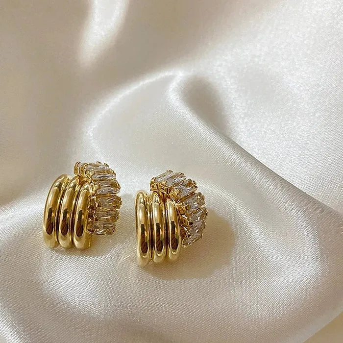 Vintage Crystal C-Shaped Drop Earrings Zinc Alloy Wedding Gift for Women
