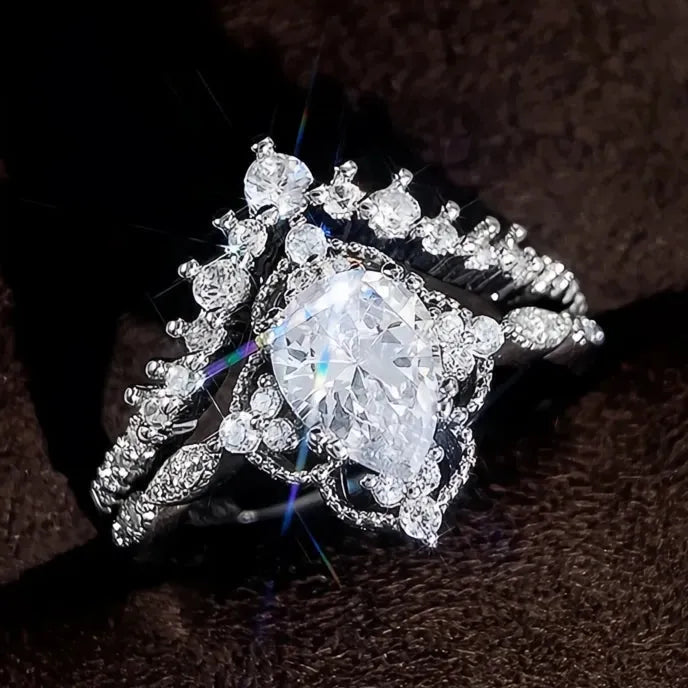 2023 Wedding Rings Set for Women Luxury Cubic Zirconia Brass Engagement Jewelry