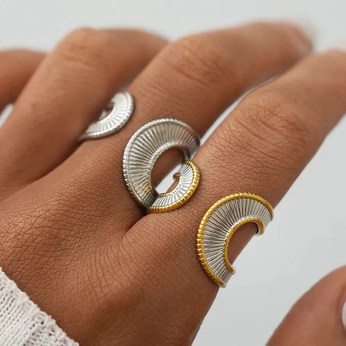 Adjustable Stainless Steel Geometric Open Ring Gold Charm for Men Women Jewelry