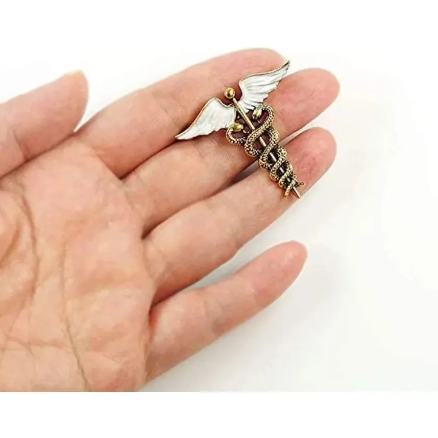 Enamel Caduceus Medical Symbol Brooch Pin Doctor Nurse Gift