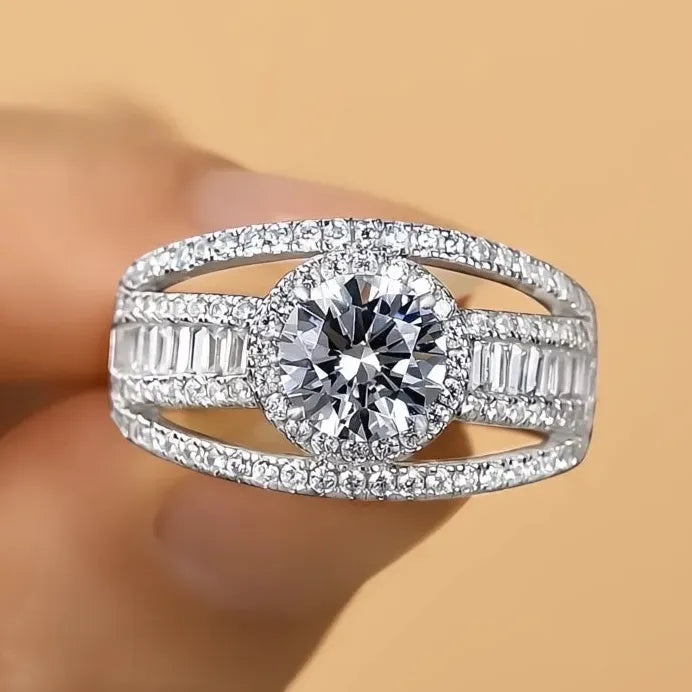 Elegant Silver Color CZ Bridal Wedding Engagement Band Ring