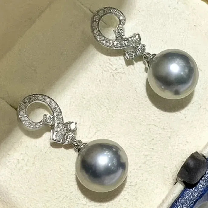 Elegant Black Imitation Pearl Drop Earrings for Women with Shiny CZ Wedding Party Jewelry