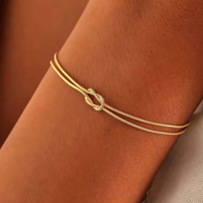 Adjustable Stainless Steel Knot Snake Chain Bracelet for Women Couples Gift