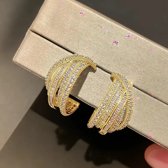 Geometric Cubic Zirconia Hoop Earrings Copper Alloy Wedding Gift