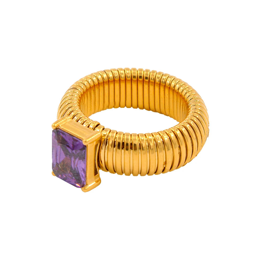 18K Gold Plated Stainless Steel CZ Geometric Twist Chunky Wedding Ring