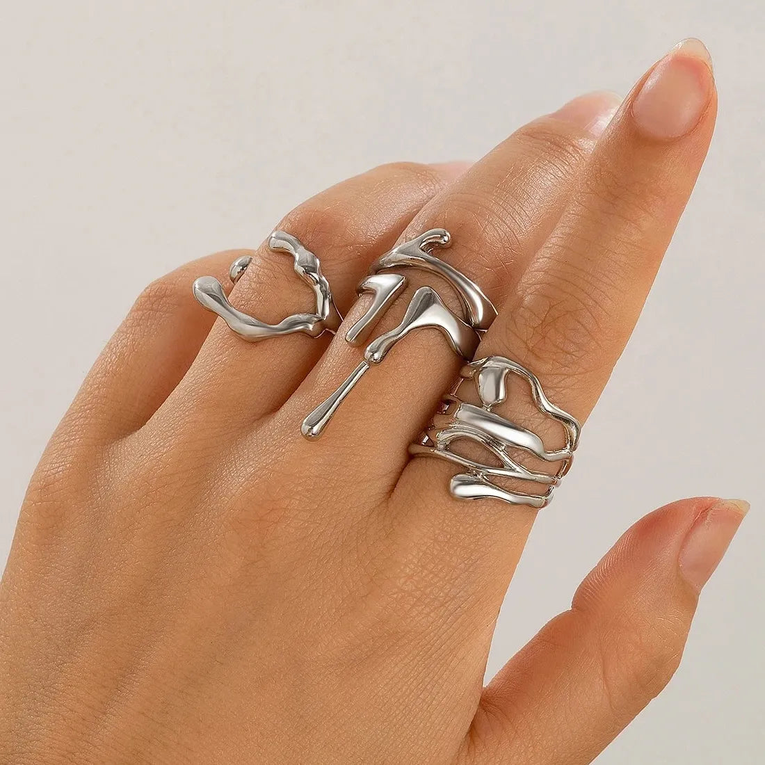 4Pcs Vintage Geometric Adjustable Couple Rings Y2K Gift Jewelry Set