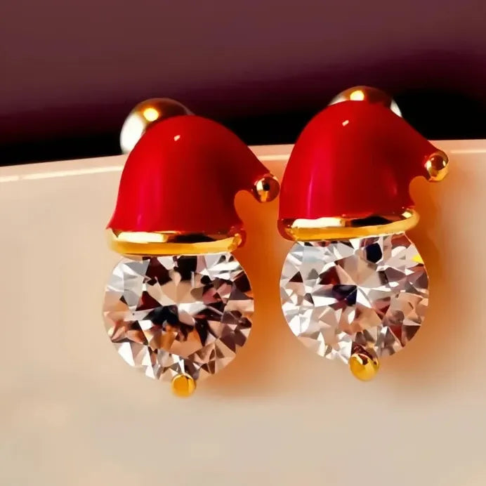 Little Red Riding Hood CZ Stud Earrings Women Christmas Jewelry