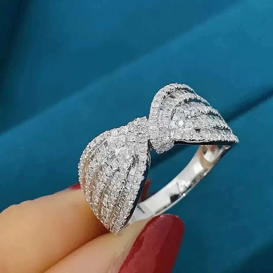 Brass CZ Eternity Wedding Band for Women with Elegant Bow Design