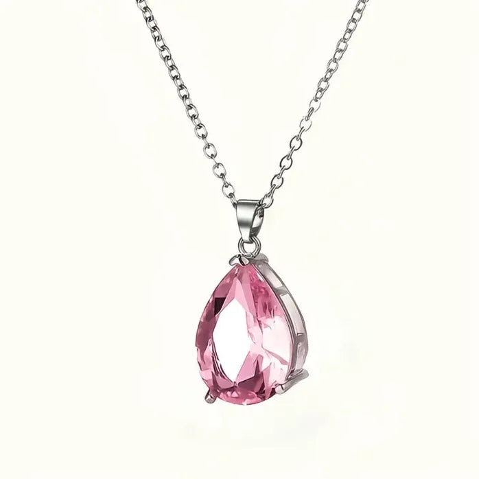 Copper Alloy Pendant Necklace with Pink Cubic Zirconia for Women