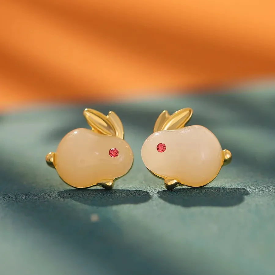 White Plush Cotton Rabbit Carrot Drop Earrings Cute Winter Gift