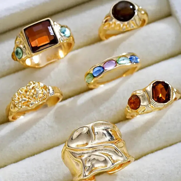 6Pcs Unisex Punk Gothic Geometric Crystal Metal Rings Durable Fashion Jewelry