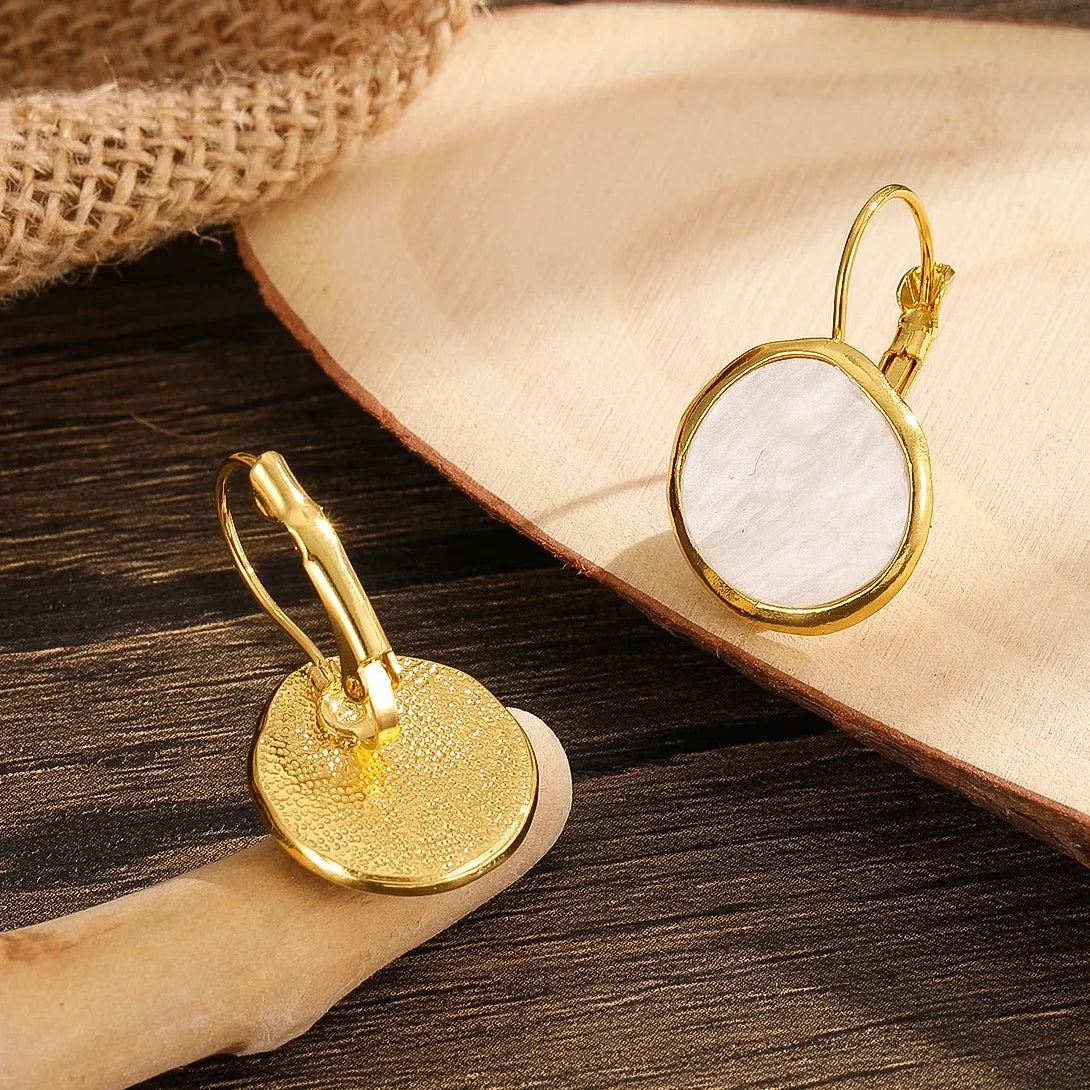 Simple Gold Inlay Round White Drop Earrings for Women Zinc Alloy Jewelry