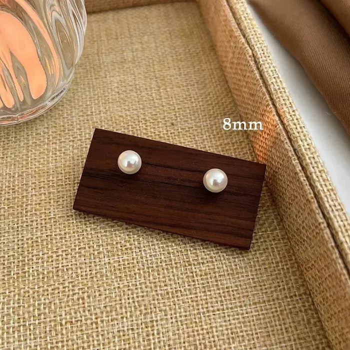 Simulated White Pearl Stud Earrings 6-14MM for Women Girls Gift