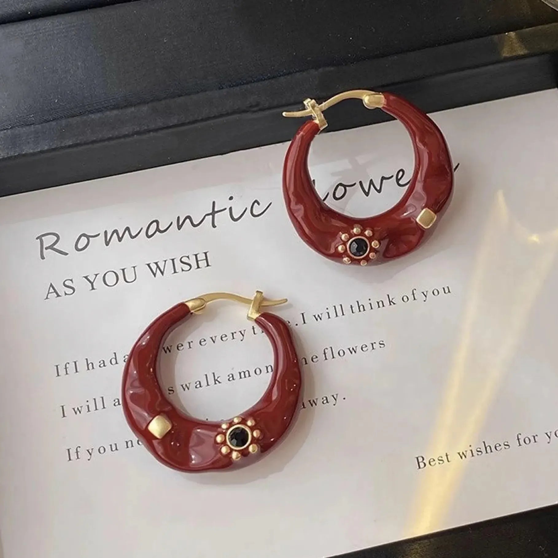 Vintage Black Enamel Drip Glaze Copper Hoop Earrings for Women Trendy Gift Jewelry