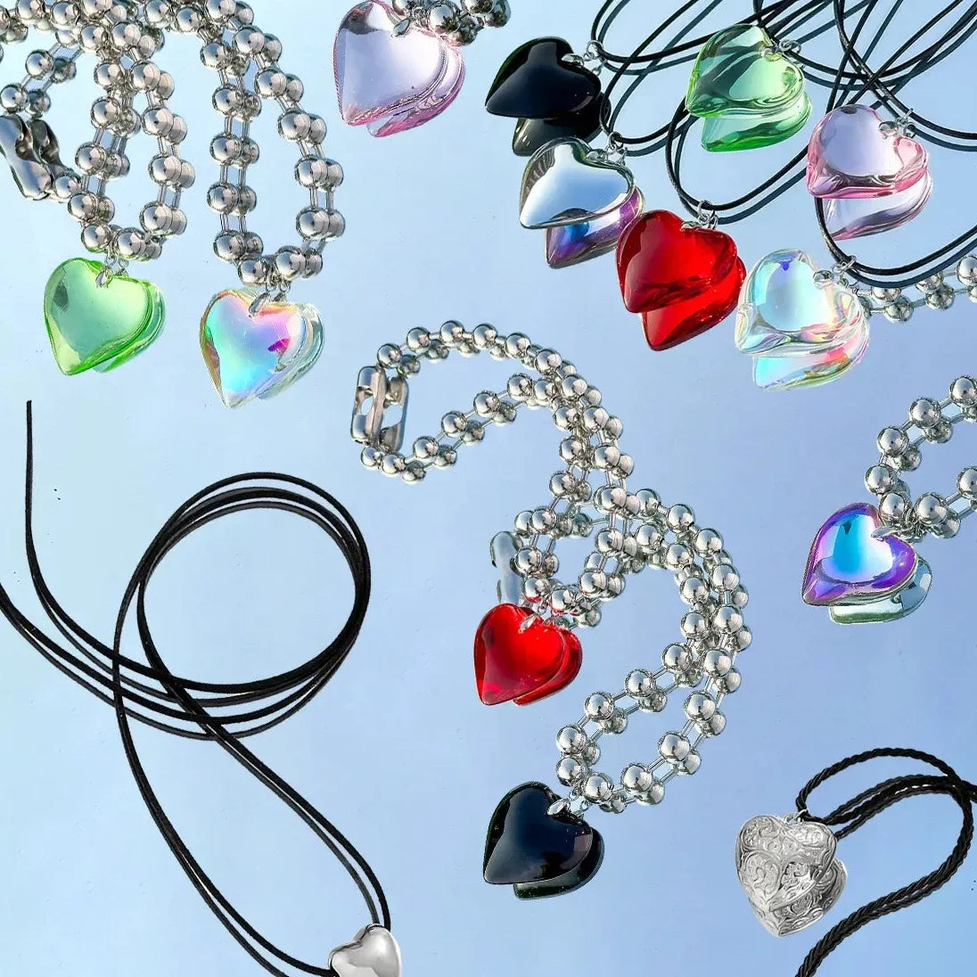 Gothic Pink Heart Pendant Choker Necklace Waterproof Rope Chain for Women