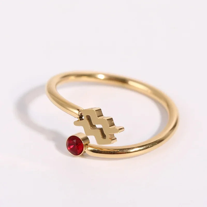 12 Constellation Symbol Adjustable 18K Gold Plated Zircon Knuckle Ring Gift