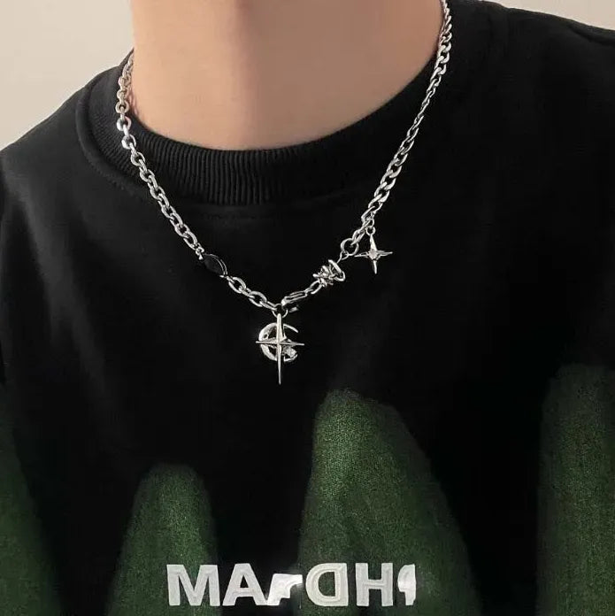 Kpop Star Pendant Necklace Men Women Beaded Pearl Tassel Choker Jewelry
