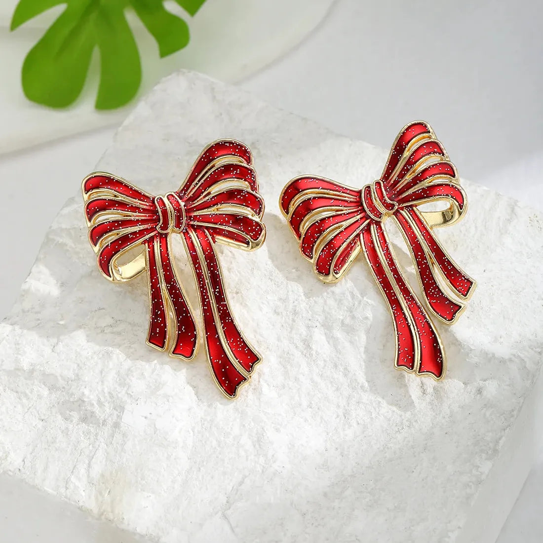 Red Big Bowknot Zinc Alloy Earrings for Women Christmas Gifts