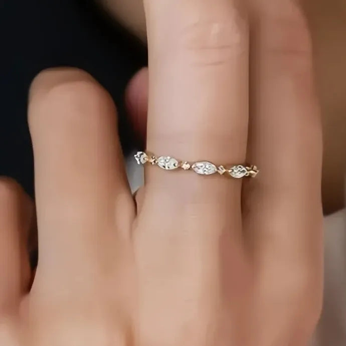 Elegant Thin Marquise Round CZ Cubic Zirconia Brass Wedding Band Ring for Women
